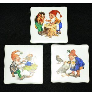 Vintage Regout Tiles  Dancing Gnome & Forest Friends Mid Century Decor Coasters